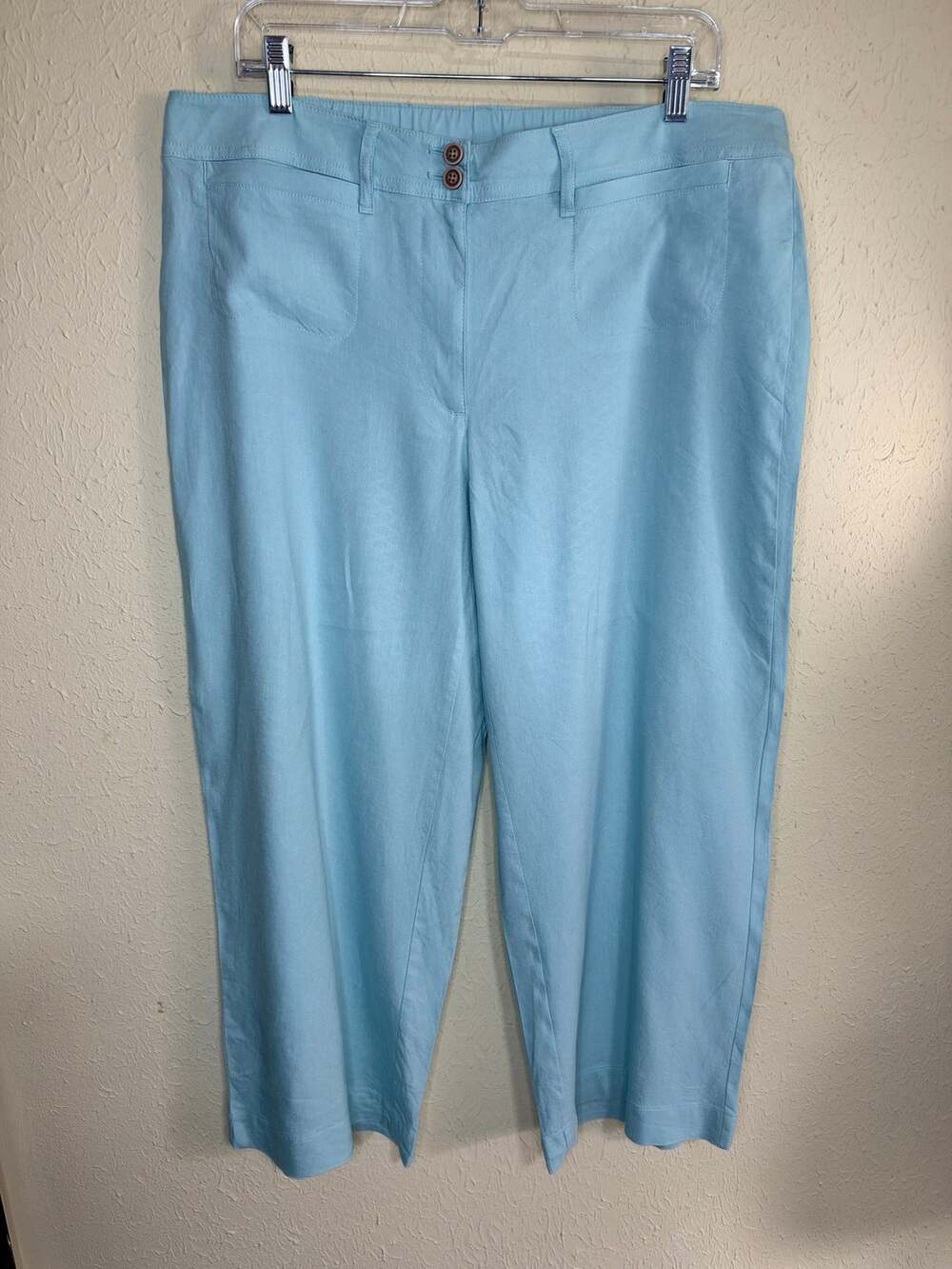 J. Jill Women's Size Large Turquoise Stretch Linen Blend Wide Leg Pants Coastal